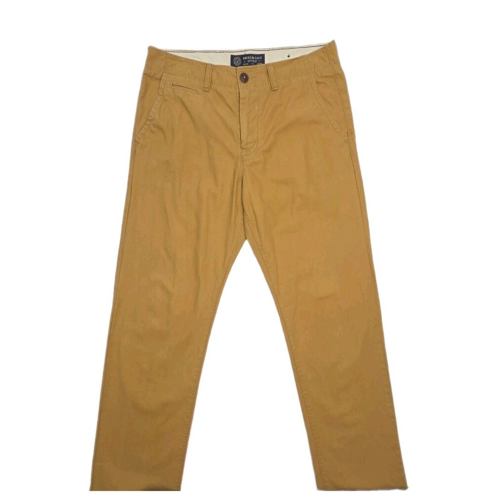 American Eagle Pants Original Straight Khaki Tan Men Sz 32x34 Flat Front Cotton